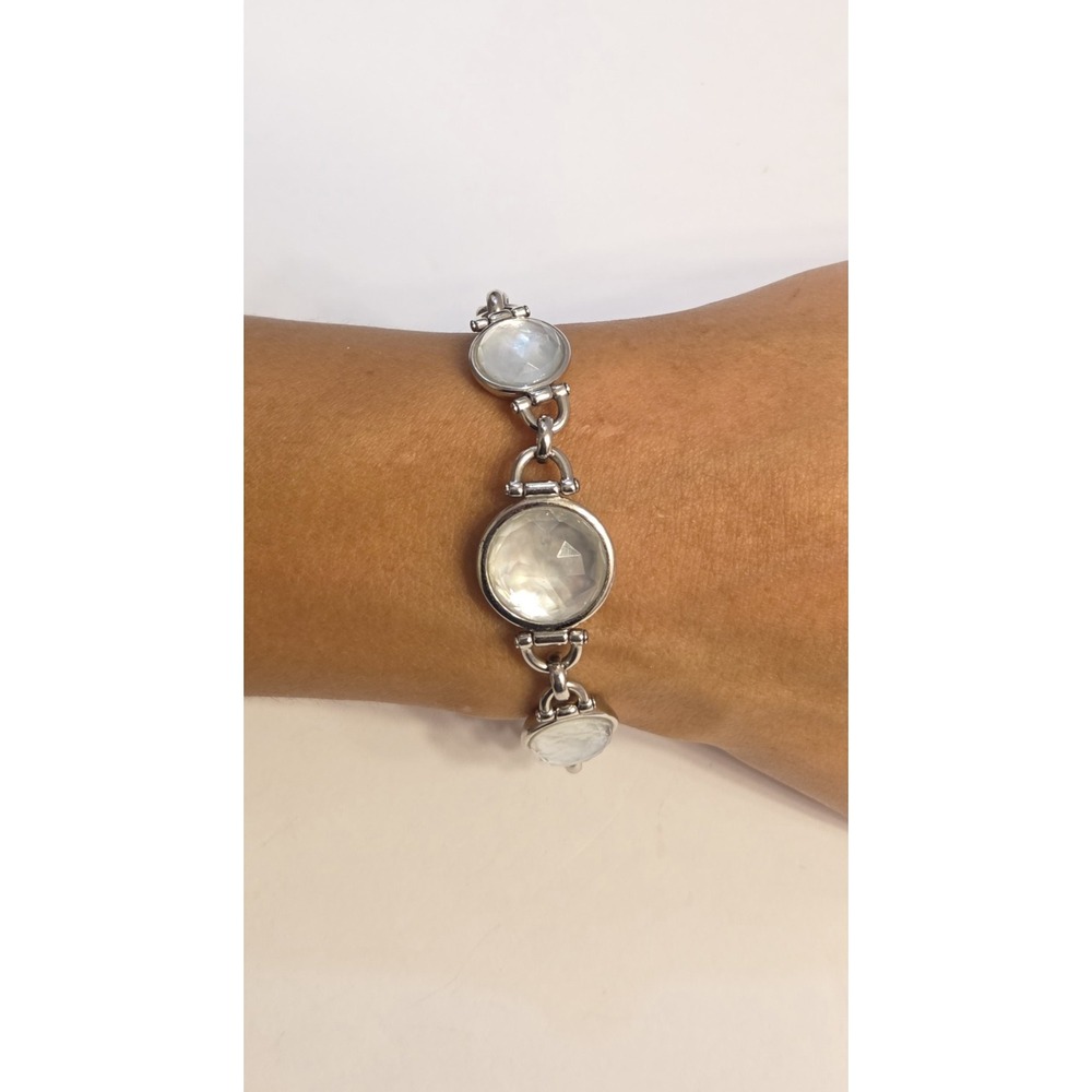 Fossil BRAND Silver Steel Moon Drops MOP Faceted Glass Chain Bracelet 7-8"